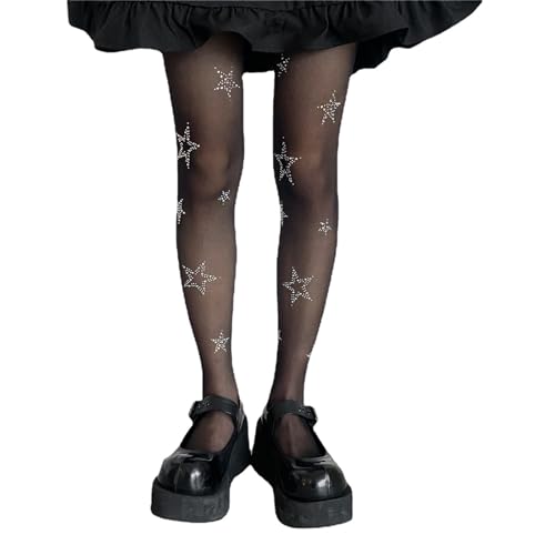 Image of SOLILOQUY Women Y2K Lolita Sheer Tights Bow Knot High Waist Footed Pantyhose Stockings See-Through Stretchy Leggings