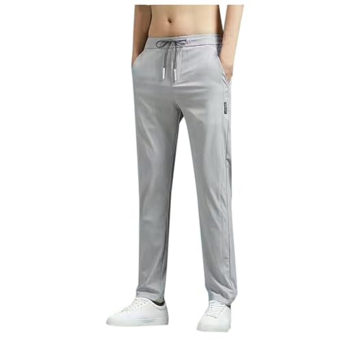 Mens Casual Pants Solid Quick Drying Comfort Stretch Drawstring Sweatpants Lightweight Trendy Trousers with Pockets