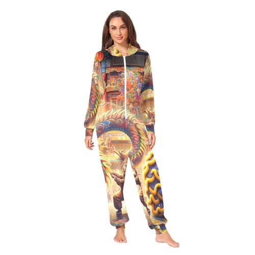 Kigurumi de dragón chino unisex con diseño de pijama entero para adultos