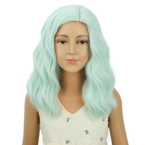 Image of PATTNIUM Mint Green Short Side Part Curly Wavy Wig Halloween Wig