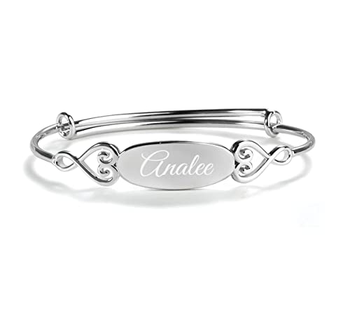 Precious Pieces Children's Sterling Silver Open and Adjustable Heart Bangle Bracelet for Girls