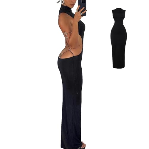 Damen-Kleid mit offenem Rücken, langes Kleid mit offenem Rücken,Hochgeschlossene Kleider mit Schmetterlingsdekor, sexy Cocktailkleid -...
