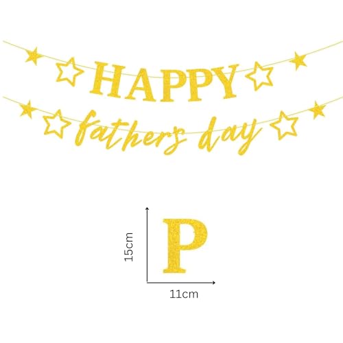 Image of Happy Father's Day Glitter Black Beer Bunting Banner for Dad Father's Party Decorations Backdrop Garland for Father's Day (Gold Star Hollow-Out)
