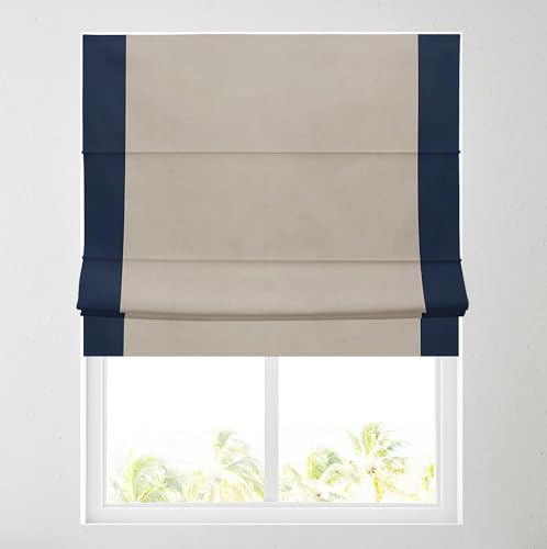 Soft Textured Ara Bordered Roman Blinds - Durable Fittings Easy Fit (Natural/Navy 122cm)