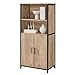Produktbild VASAGLE Küchenschrank, Bücherregal, 2 offene Fächer, Schrank mit verstellbaren Ablagen, Bücherschrank mit Türen, Stahlrahmen, für Wohnzimmer, Küche, Arbeitszimmer, eichenbraun-schwarz LSC066B50