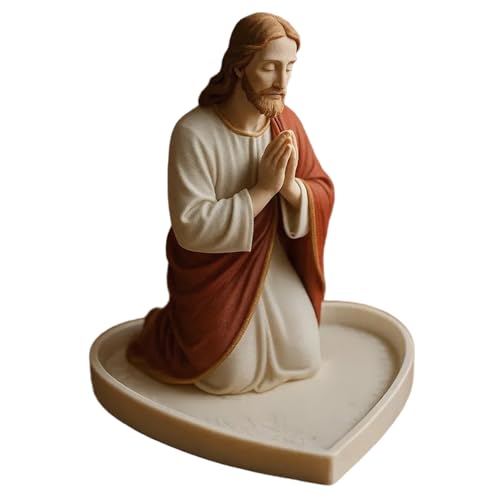 Gcroet Porta Rosario Católico Bendito Estatua de Jesucristo Orando Elegante Porta Joyas de Resina para Collar Anillos Pulseras de Cadena (Sin Rosario).