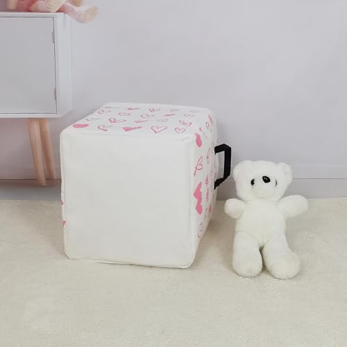Image of Square Storage Baskets Children Shelves Gift Toy Organizer Room Pink Heart | Laundry Hamper Collapse Canvas with Handles for Organizing Home Kitchen Children Toys Office Closet Shelf