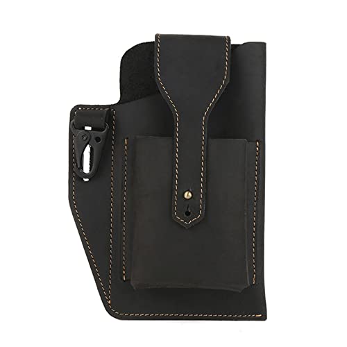 TIYGHI Retro Gürtel Taille Herren Tasche, Gürtelschlaufe Multitool Scheide mit Schlüsselhalter, Leder tragbare Gürteltasche Hüfttasche Bauchtasche, Schwarz Cover