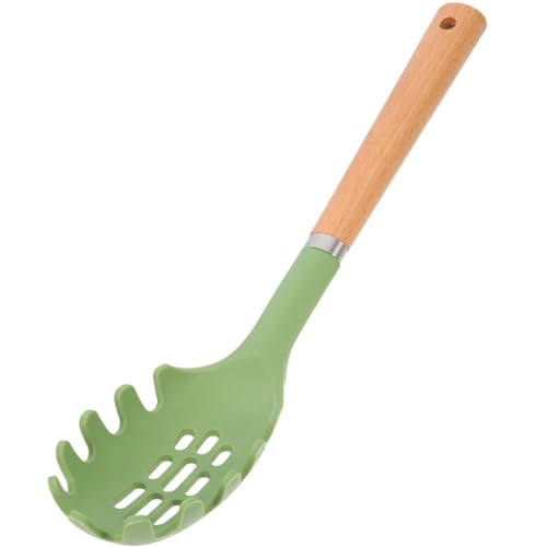 Kichvoe Cuillère à spaghetti - En silicone - Avec manche en bois - Louche à spaghetti - Louche à pâtes - Cuillère de service - Pour cuisine, maison, restaurant
