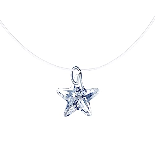 Yumilok Collier Pendentif Diamant d'étoile en Argent 925 pour Femmes Filles Collier Ras-du-cou Élégant Serti de Zircon Brillant Collier Clavicule avec...