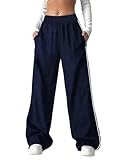 SweatyRocks Hosen Mädchen Lässig Breites Bein Hose mit Taschen Hohe Elastischer Bund Sporthose Freizeithose Jogginghose Dunkelblau 12 Jahre