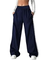 SweatyRocks Hosen Mädchen Lässig Breites Bein Hose mit Taschen Hohe Elastischer Bund Sporthose Freizeithose Jogginghose Dunkelblau 12 Jahre