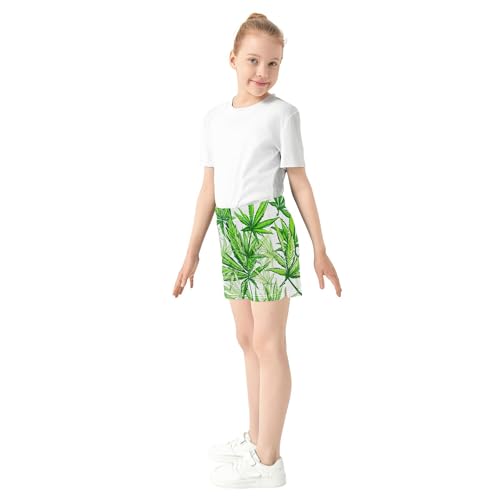 Girls Athletic Green Leaves Soft Casual Summer Activewear Teen Youth Pajama Shorts with Pockets Custom, X-Small4