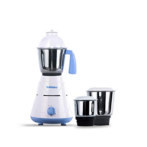 Solidaire SLD-550-WB 550W Mixer Grinder with 3 Jars, White and Blue