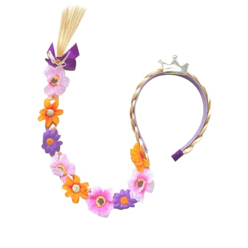 Rapunzel Hair, Peluca Rapunzel para niños, 27 pelucas largas trenzadas, diademas, pelo con adorno de flores de tiara, peluca enredada para niñas accesorios de vestir princesa, estilo 1
