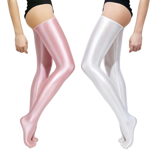 BLESO Mens Shiny Thigh High Stockings Sexy Socks Sissy Crossdress Clothes Oil Glossy Lingerie for Men Femboy Gay and Women