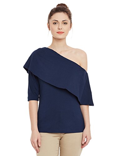 Image of Miss Chase Women's Black One Shoulder Half Sleeved Solid Layered Top