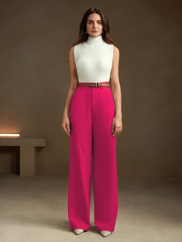 Image of KERI PERRY Trousers for Woman Pants Women's Formal Office Korean | Black Beige Track Pant | Straight | Cotton Spandex Stretchable Trouser | High-Waisted Bottom Wear
