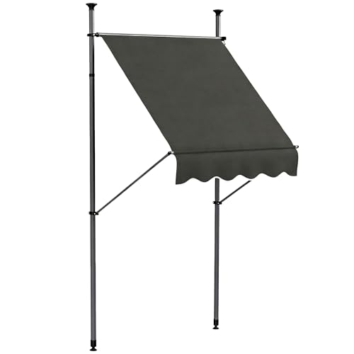 Outsunny Store banne autoportant Manuel auvent rétractable 1,5L x 1,2l x 2,1-3H m Inclinaison réglable pour Balcon sans Trous à percer métal alu Polyester...