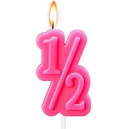 Half Year Birthday Candle 1/2 Pink Number Birthday Candles Cake Topper for Babys Sixth Month Birthday Anniversary Celebration Party Supplies