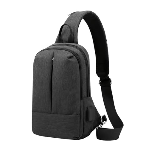 Men's USB Crossbody Bag Chest Bag for Male Sport Shoulder Sling Bag Multifunction Short Travel Messenger Pack (Color : Black)