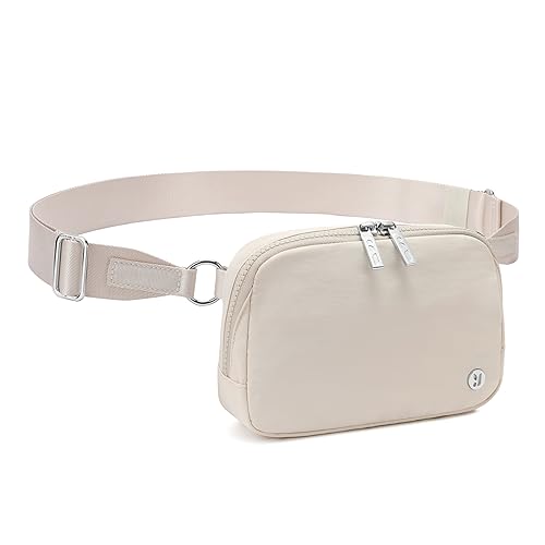 FODOKO 2-way Zipper Small Crossbody Bags for Women Trendy, Nylon Fanny Pack for Men Extended Strap Everywhere Bag for Travel, Workout, Hiking Ivory