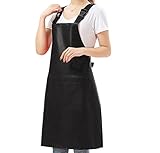 Black Vinyl Leather Apron with Pockets for Women, Adjustable & Waterproof for Kitchen, Cooking, Dish