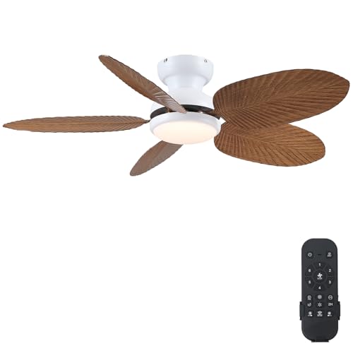 Kviflon Tropical Ceiling Fans with Lights and Remote/APP Control, 45 Inch Low Profile Flush Mount...