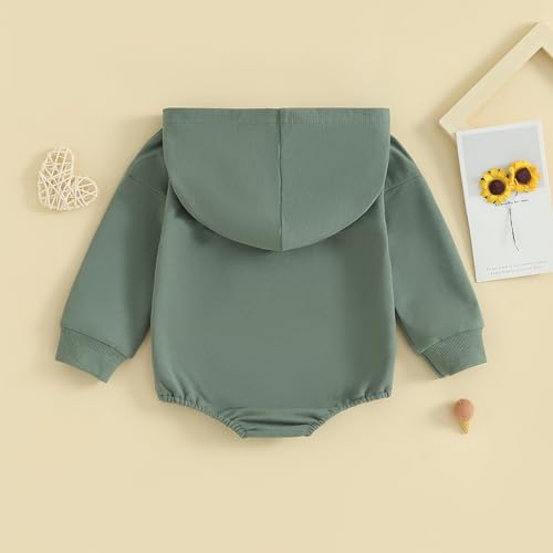 Newborn Baby Boy Girl Hooded Romper Long Sleeve Front Pocket Solid Color Hoodie Onesie Fall Winter Outfit4