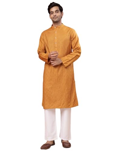 Kurta longue en soie moutarde brodée pour vos soirées élégantes en taille L