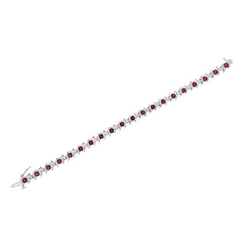Original Classics .925 Sterling Silver, Lab-Grown Gemstone And 4 Cttw Round Diamond Tennis Bracelet (H-I Color, I1-I2 Clarity) - Created Ruby, July Birthstone #TOP6