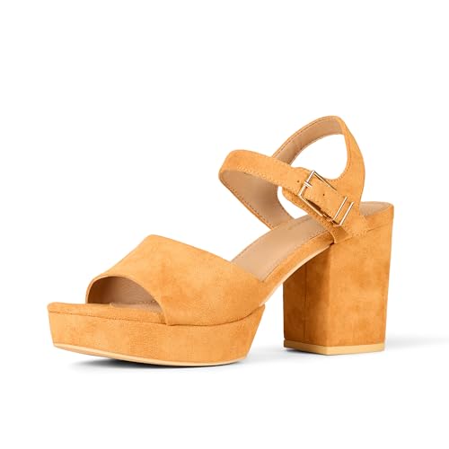 Amazon Essentials Women's Platform Heel Sandal, Dark Orange Faux Suede, 9