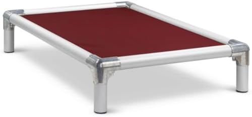 Kuranda Chewproof Elevated Dog Bed - Silver Aluminum - 30" x 20" - Heavy Duty Vinyl - Burgundy