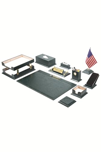 Bonded Leather Desk Organizer Set – Executive 12-Piece Desk Mats,