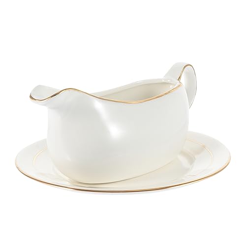 Luxshiny 1Set Ceramic Gravy Boat with Tray Sauce Bowl for Condiments Food Sauces and Dressings and Stylish Design for Western Cuisine and Restaurants