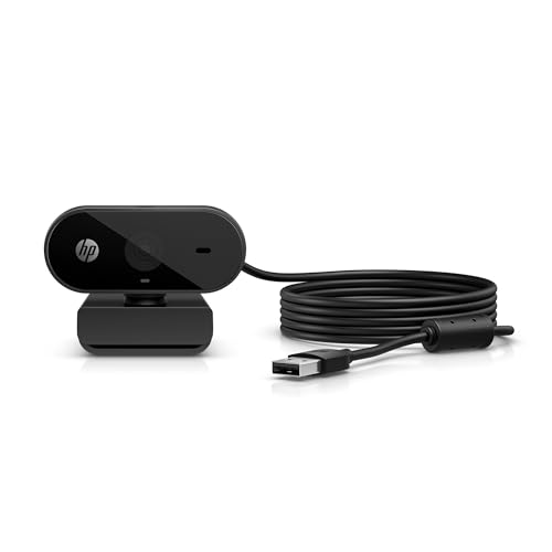 HP 320 Webcam FHD, Compatible con Chrome, Corrector Automático de Luz, Micrófono Integrado, Soporte con Clip Giratorio de 360º, Negro