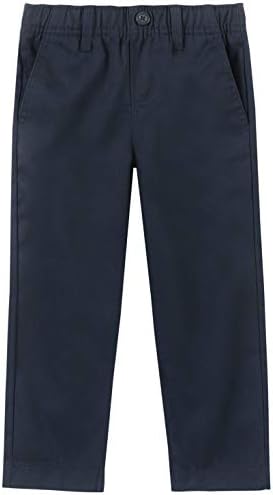 Nautica Boys' Toddler School Uniform Twill Khaki Pants, Flat Front & Elasticized Waistband, Zipper Closure with Faux Buttons, Stretchy Fabric, Navy/Pull-on, 3T