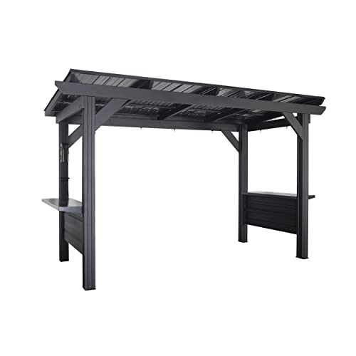 Backyard-Discovery-Rockport-XL-12-x-6-Galvanized-Steel-BBQ-Grill-Gazebo-Pavilion-with-Hardtop-Steel-Roof-Bar-Tops-Powerport-Snow-Support-Wind-Resistance-Cook-Station-for-Outdoor-Patio-or-Deck Backyard Discovery Rockport XL 12 x 6 Galvanized Steel BBQ Grill Gazebo Pavilion with Hardtop Steel Roof Bar Tops Powerport Snow Support Wind Resistance Cook Station for Outdoor Patio or Deck