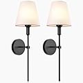 SoodMi Wall Sconces Sets of 2, Retro Industrial Wall Lamps, Bathroom Vanity Sconces Wall Lighting with White Fabric Shades, Wall Lights for Bedroom Living Room Kitchen and Corridor