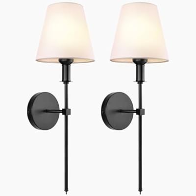 SoodMi Wall Sconces Sets of 2, Retro Industrial Wall Lamps, Bathroom Vanity Sconces Wall Lighting with White Fabric Shades, Wall Lights for Bedroom Living Room Kitchen and Corridor