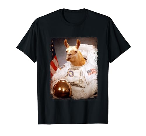 Gracioso Llama Astronauta Luna Espacio Misión Animal Astronauta Camiseta