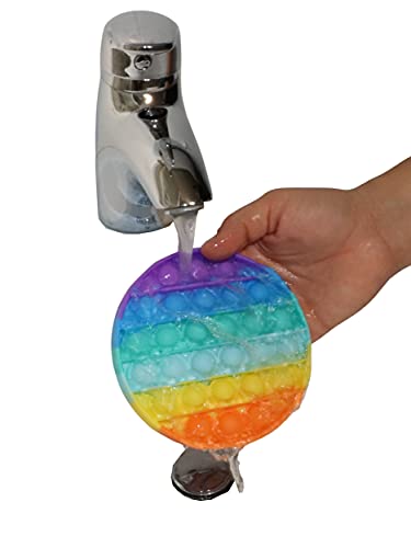 alldoro 63044 - Push & Play Silikon Fidget Spielzeug ca. 12 cm rund, Pop it Anti Stress Fingerspielzeug, Bubble Push Toy für Stressabbau, Geschicklichkeitsspiel für Kinder und Erwachsenen, Regenbogen