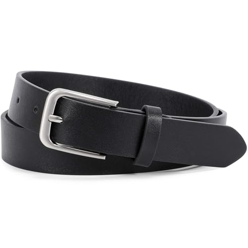 JASGOOD Ceinture Femme Classique Ceinture en Cuir Mode avec Boucle Réglable pour Jeans Pantalons,Noir(boucle argenté),Taille 78-92 cm(Longueur 110 cm)