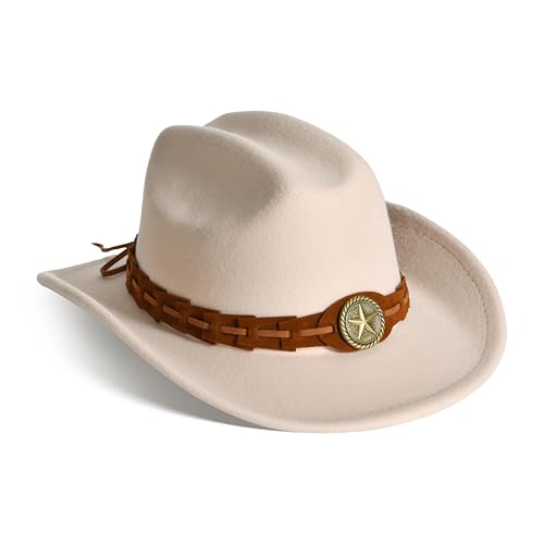 Image of Willheoy Kids Cowboy Hat for Girls Boys Western Cowgirl Hat with Buckle Belt Unisex Wide Brim Fedora Hat Dress Up Costume