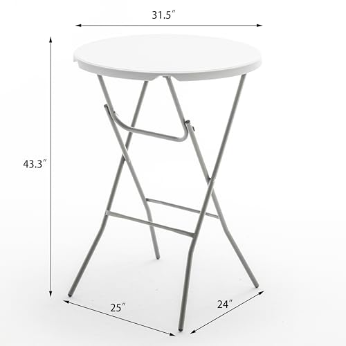 BTEXPERT White 32" Round 43" Bar Height Granite Folding Commercial Portable Banquet Card Plastic Coffee Dining Table for Wedding Party Coffee Event Home Kitchen Indoor Outdoor Set of 10