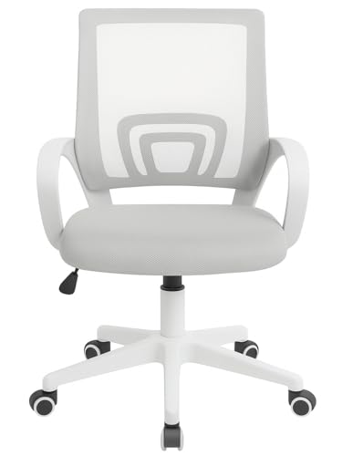 Jardin202 - Silla Oficina Ergonómica Giratoria 360° con Respaldo de Malla y Asiento Acolchado – Altura Ajustable 80-90 cm y Ruedas | Blanco