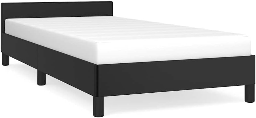 Twin XL Bed Frame with Headboard Black Faux Leather, Engineered Wood Platform Foundation, Sturdy Slatted Design, Easy Assembly, No Box Spring Needed, Modern Minimalist Bedroom Furniture