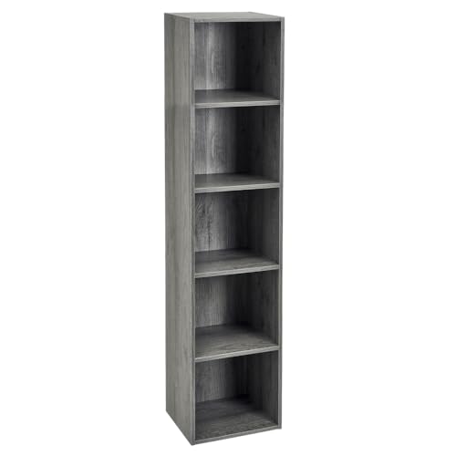 LOLAhome Estantería Librería Cubo con 5 estantes de Tablero de Laminado Color Gris para Despacho, Librería, Dormitorio o Despensa de 132 cm