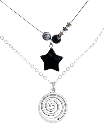 Kysin Chiys 2 Pcs Y2K Punk Necklace Set - Star & Swirl Necklaces for Women - Gothic, Grunge Fashion Jewelry - Black