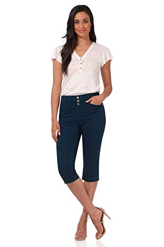 Rekucci Women's Secret Figure Denim Extra Comfort Jean Capri with Snap Detail